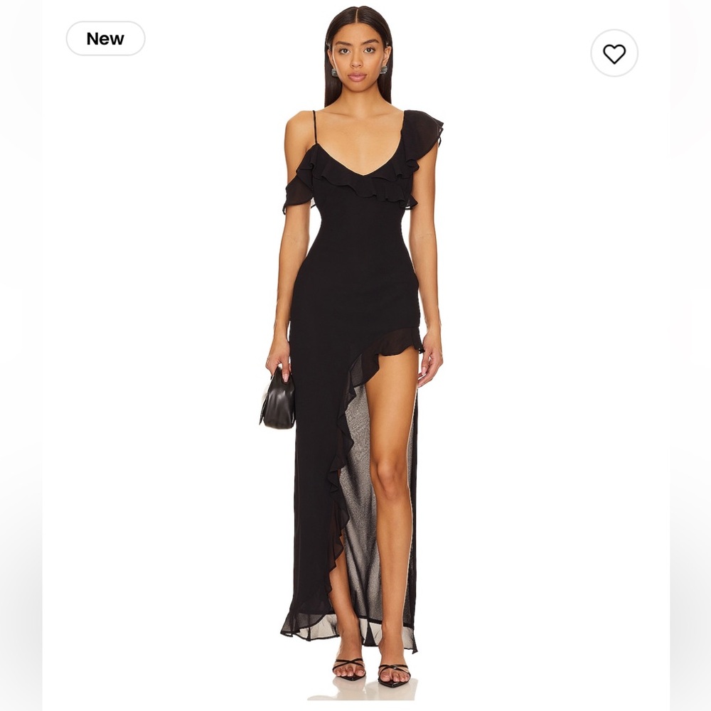 Black Ruffle One-Shoulder Maxi Dress